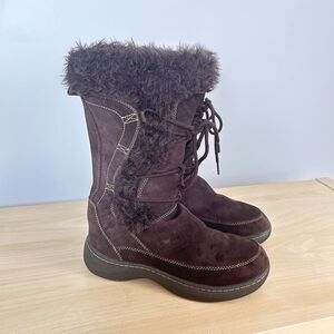 L.L.Bean Brown Suede Faux Fur Winter Snow Boots Women’s 6.5M 284843